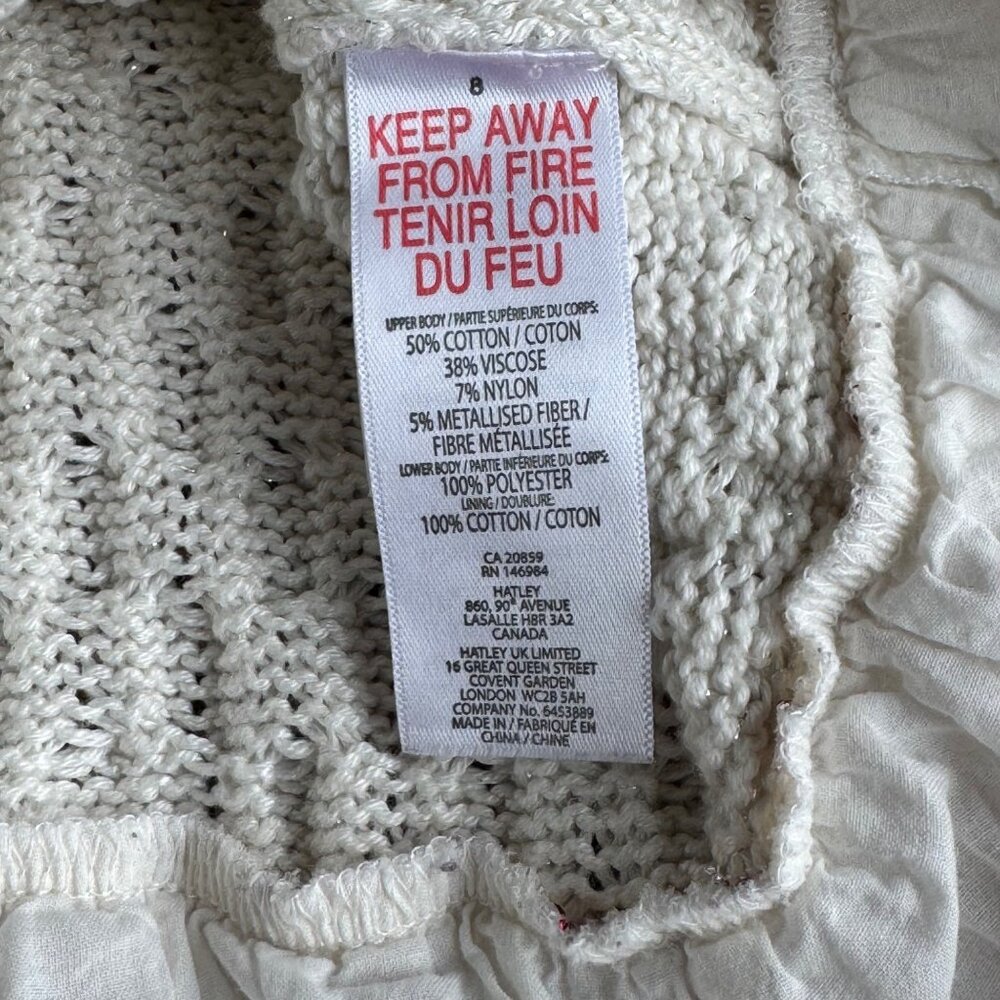 HATLEY Knit Snowflake Sweater Dress Girls 8 Tulle Skirt Winter Sparkle Red Cream - Picture 8 of 8